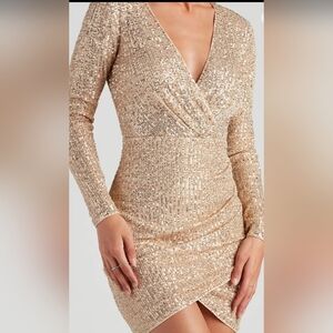 CBR Gold Sequin Long Sleeve Bodycon Dress